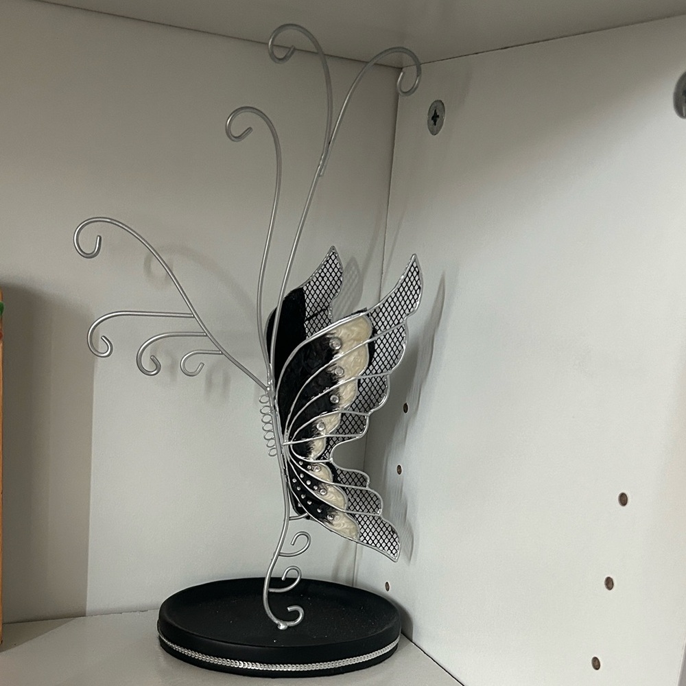 Rhinestone Butterfly Necklace Holder and Jewelry Organizer with Trinket Tray - Picture 2 of 2